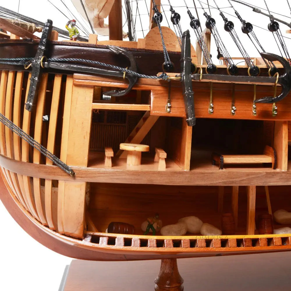 HMS Endeavour Model Ship With Open Hull Display