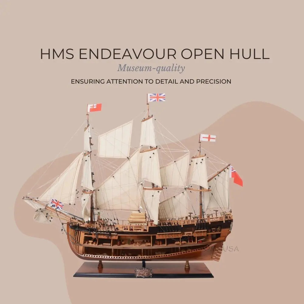 HMS Endeavour Model Ship With Open Hull Display