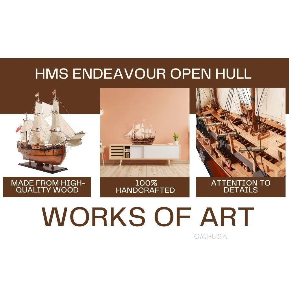 HMS Endeavour Model Ship With Open Hull Display