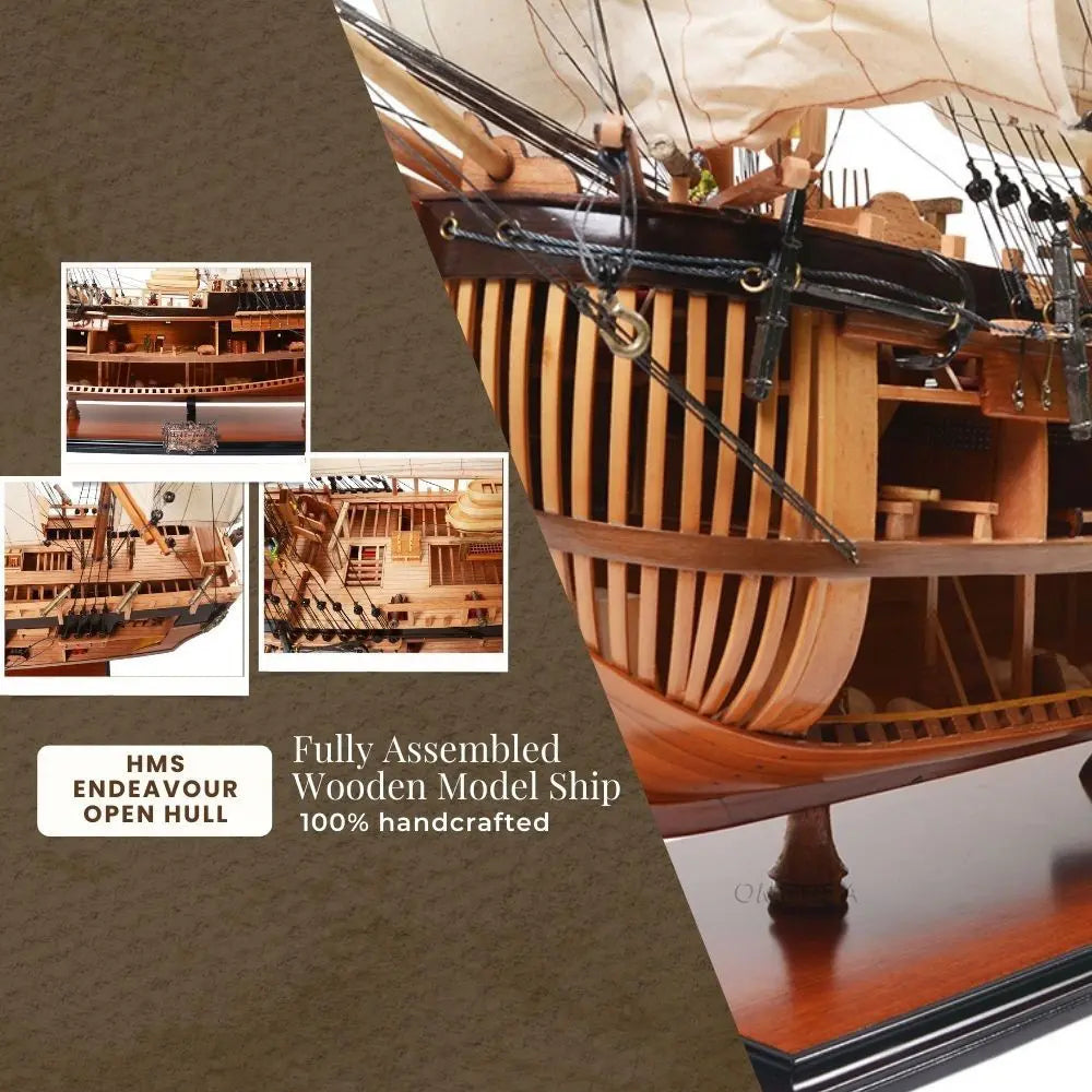 HMS Endeavour Model Ship With Open Hull Display