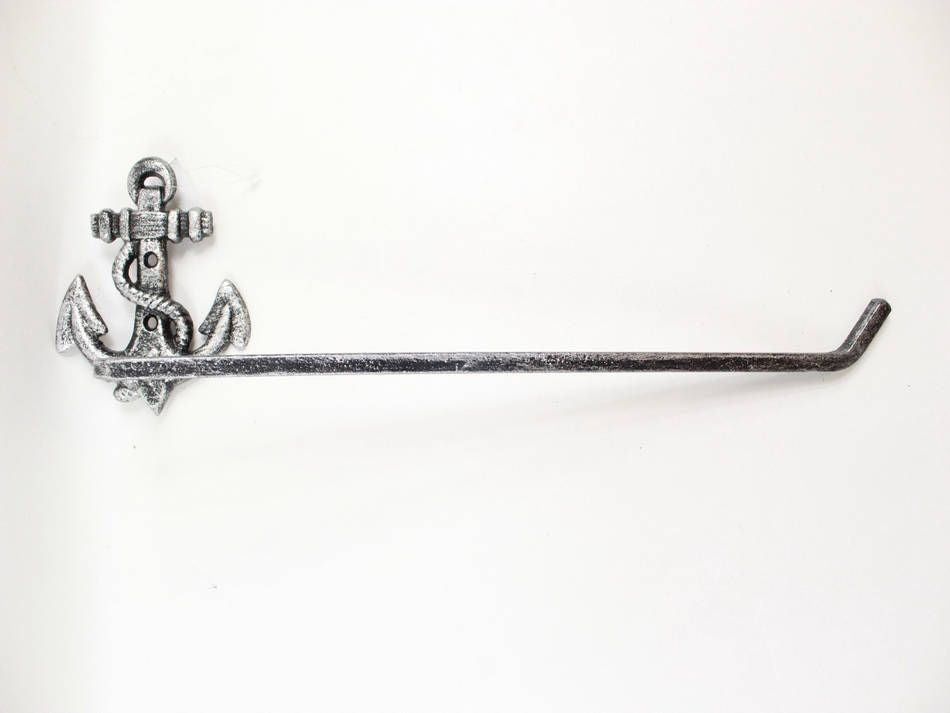 Rustic Silver Cast Iron Anchor Wall Mounted Paper Towel Holder 17"