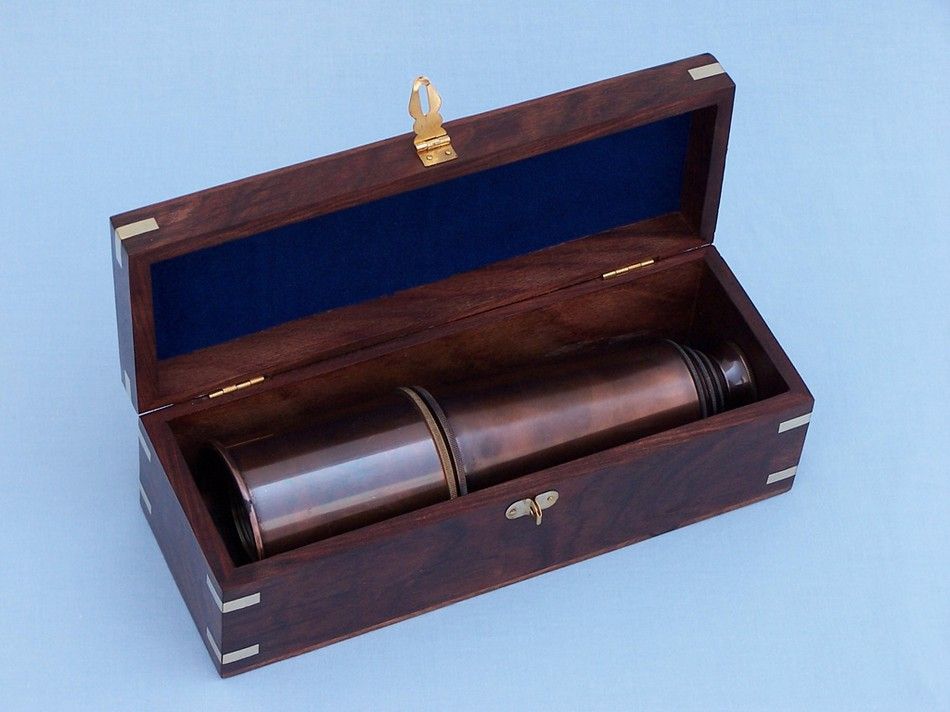 Deluxe Class Admiral's Antique Copper Spyglass Telescope 27" with Rosewood Box