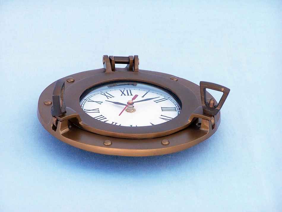 Antique Brass Decorative Ship Porthole Clock 12"