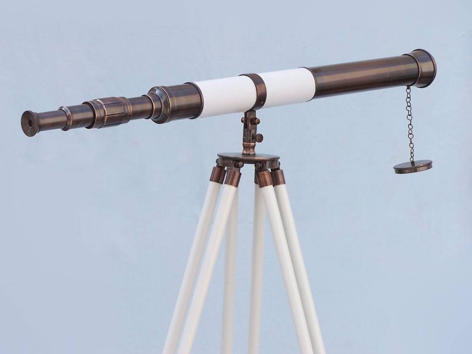 Admirals Floor Standing Antique Copper with White Leather Telescope 60"