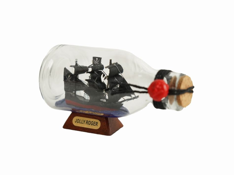 Captain Hook's Jolly Roger from Peter Pan Pirate Ship in a Glass Bottle 5"