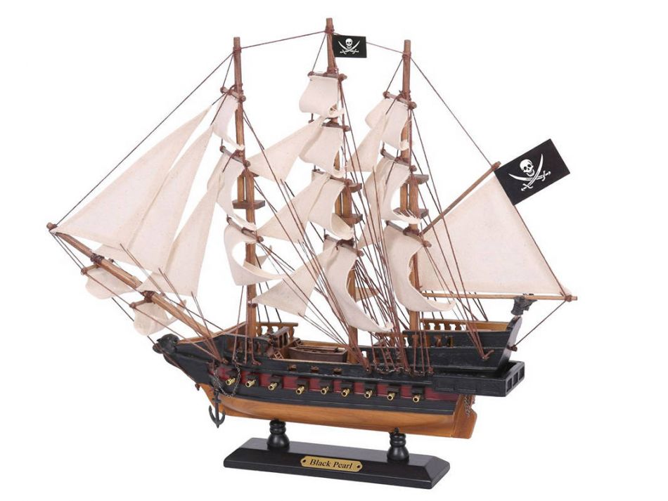Wooden Black Pearl White Sails Limited Model Pirate Ship 15"