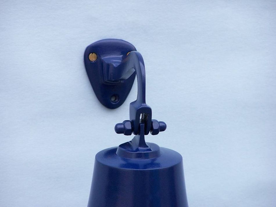 Solid Brass Hanging Ships Bell 11" - Blue