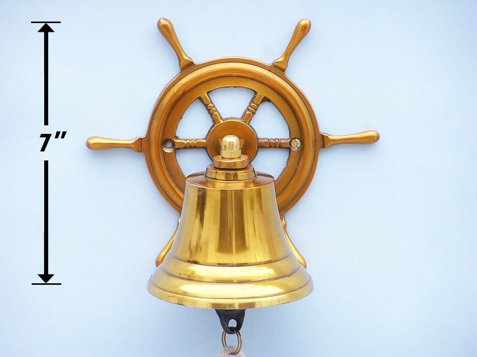 Brass Plated Hanging Ship Wheel Bell 7"