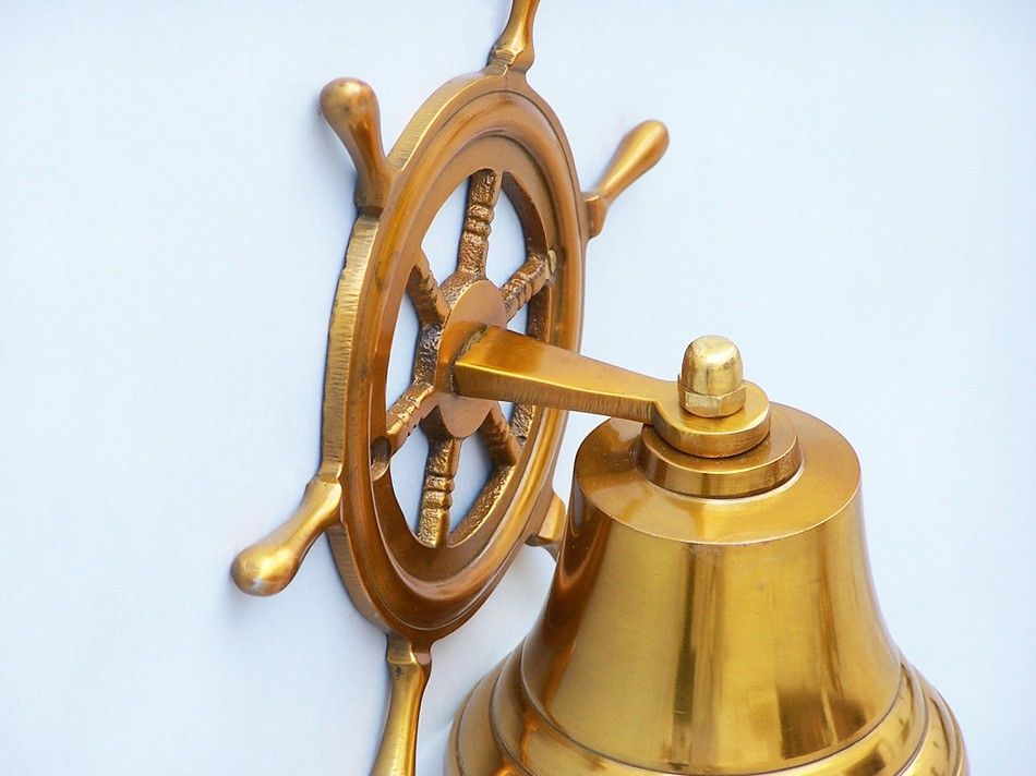 Brass Plated Hanging Ship Wheel Bell 7"