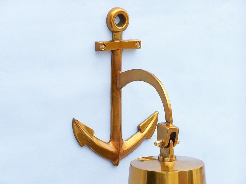 Brass Hanging Anchor Bell 21"