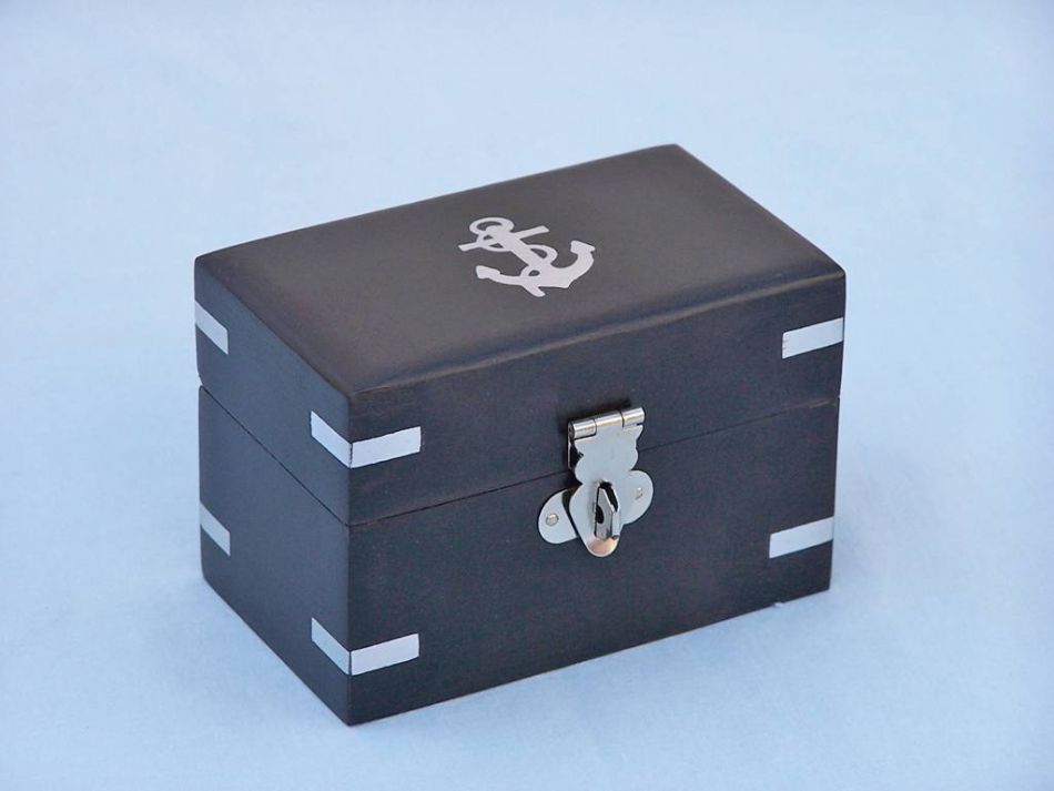 Brushed Nickel Anchor Shot Glasses with Rosewood Box 4" - Set of 2