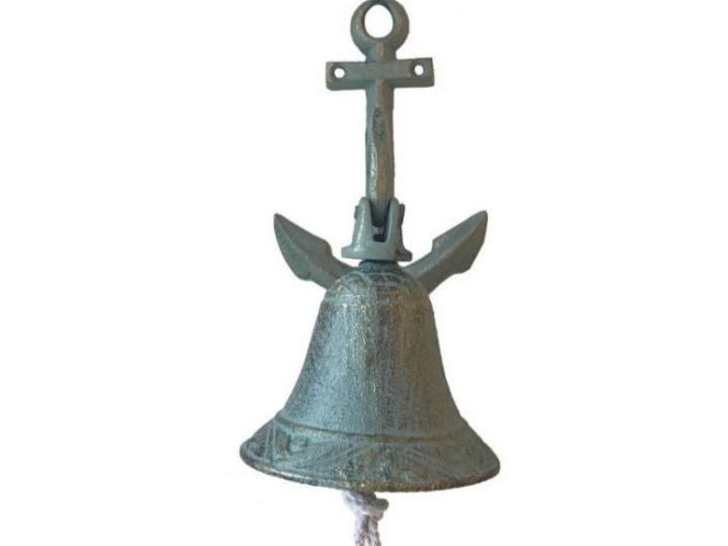 Antique Bronze Cast Iron Wall Hanging Anchor Bell 8"