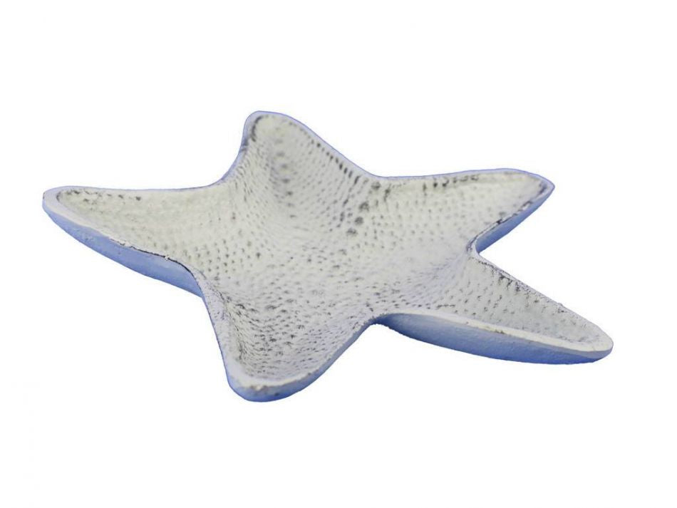 Whitewashed Cast Iron Starfish Decorative Bowl 8"