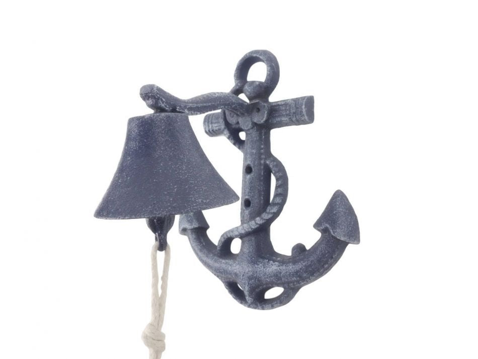 Rustic Dark Blue Cast Iron Wall Mounted Anchor Bell 8"