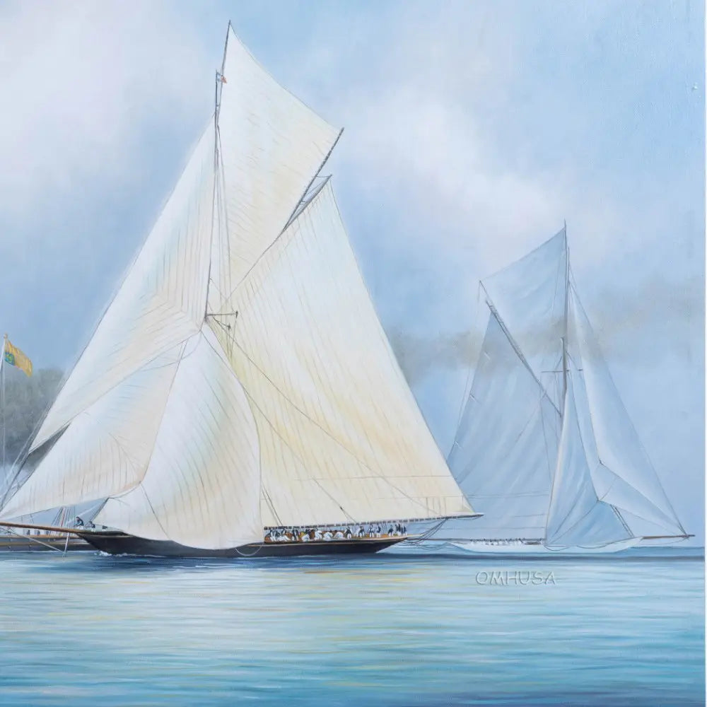 Britannia and Vigilant off the Royal Yacht Squadron's Headquarters - Canvas Print