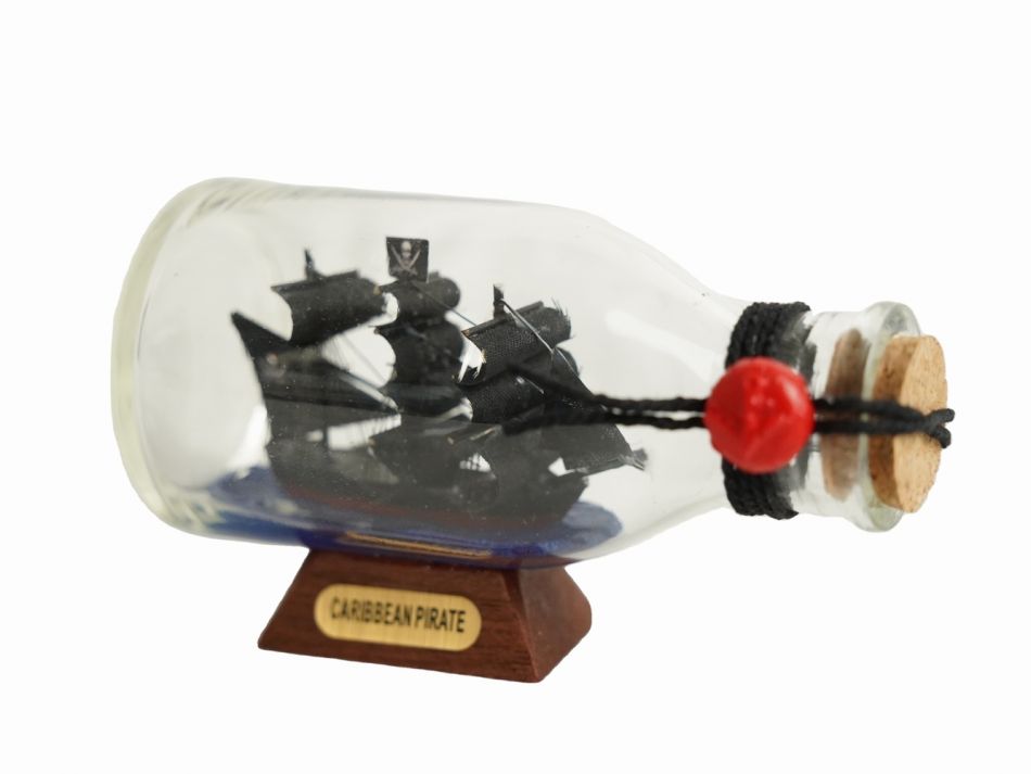 Caribbean Pirate Model Ship in a Glass Bottle 5"