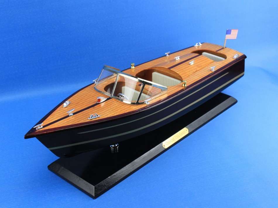 Wooden Chris Craft Triple Cockpit Model Speedboat 20"