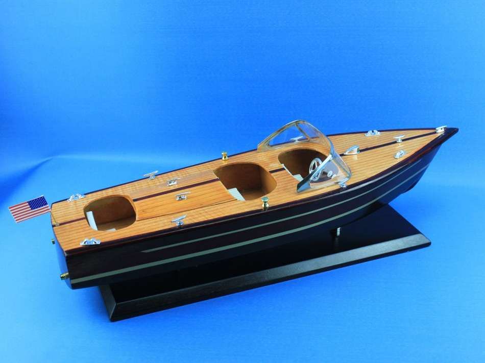 Wooden Chris Craft Triple Cockpit Model Speedboat 20"