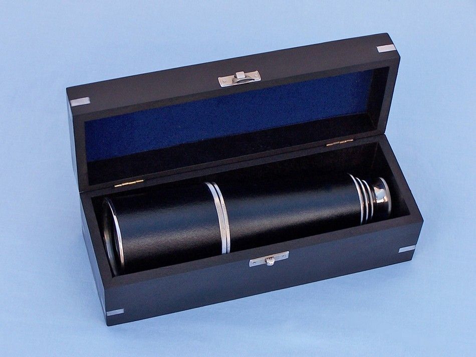 Deluxe Class Admiral's Chrome - Leather Spyglass Telescope 27" with Black Rosewood Box