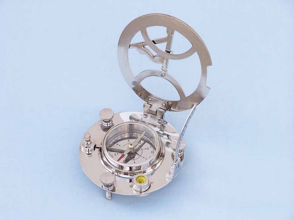 Chrome Round Sundial Compass with Black Rosewood Box 6"