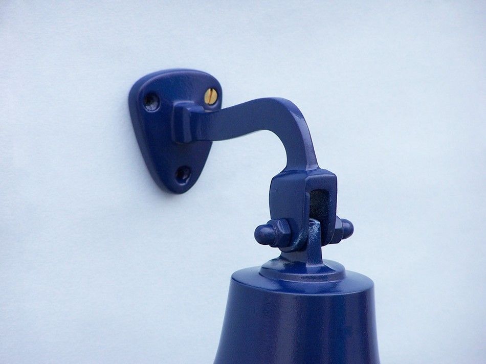 Solid Brass Hanging Ship's Bell 6" - Blue Powder Coated