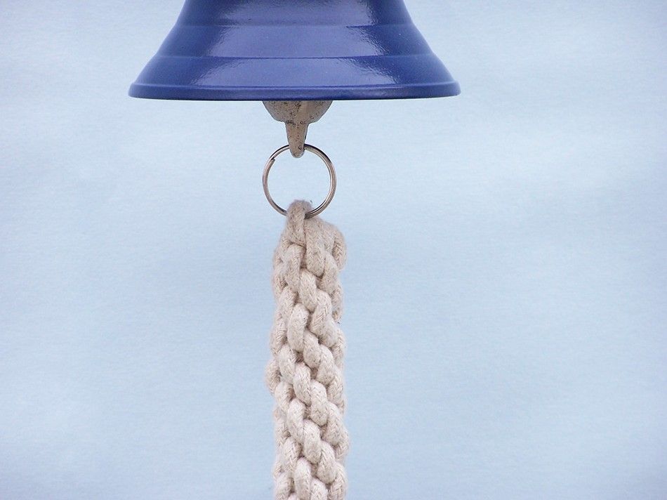 Solid Brass Hanging Ship's Bell 6" - Blue Powder Coated