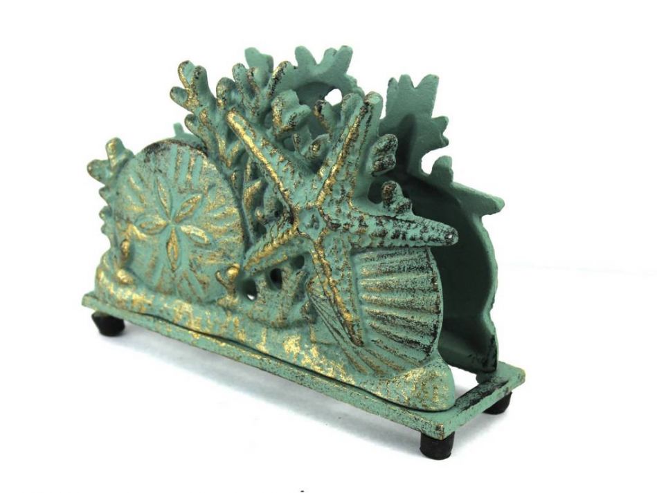 Antique Bronze Cast Iron Seashell Napkin Holder 7"