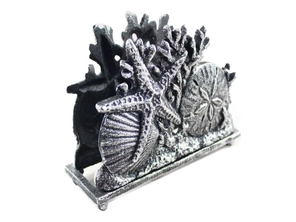 Antique Silver Cast Iron Seashell Napkin Holder 7"