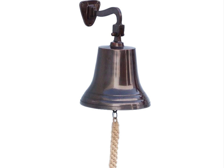 Antiqued Copper Hanging Ships Bell 11"