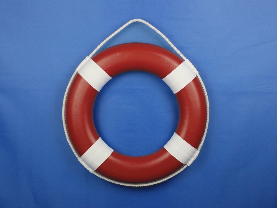 Red Painted Decorative Lifering with White Bands 20"