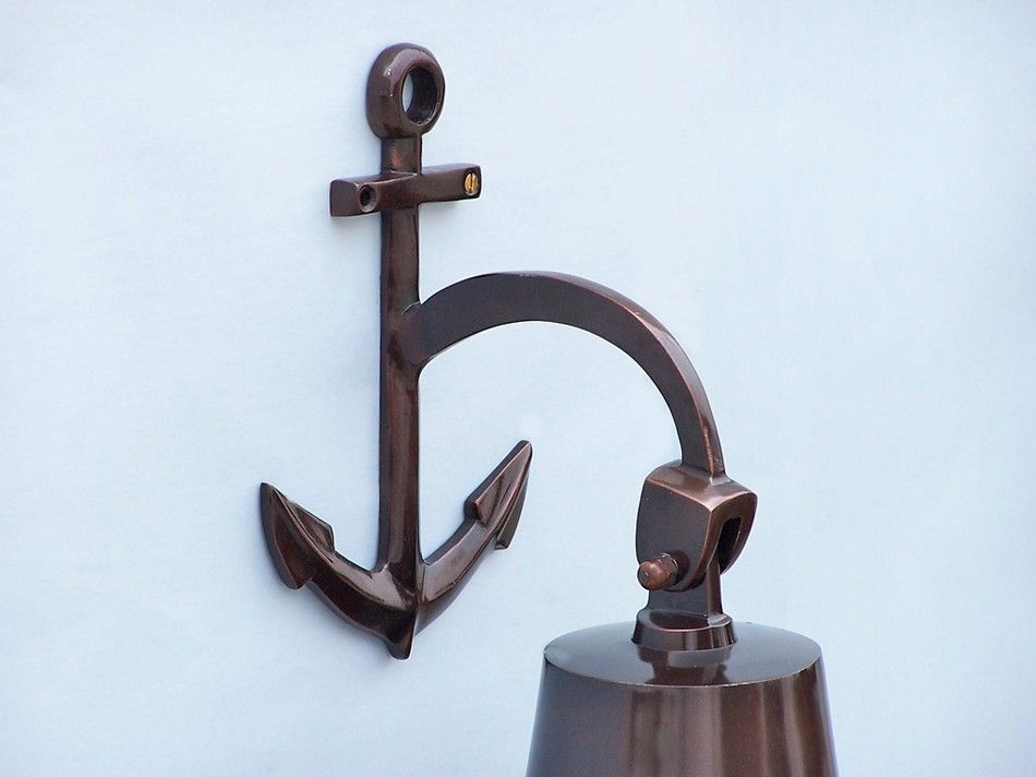 Antique Copper Hanging Anchor Bell 12"