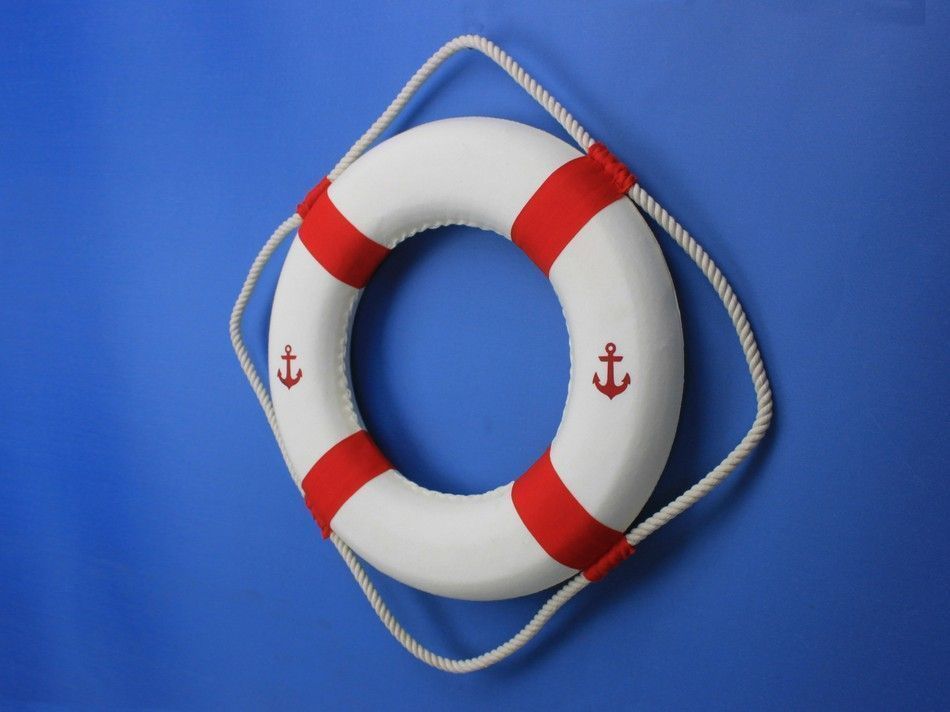 Classic White Decorative Anchor Lifering with Red Bands 15"