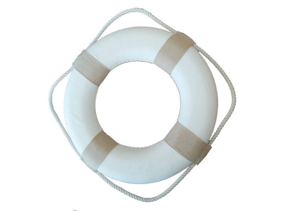 Classic White Decorative Lifering 20" with Tan Bands