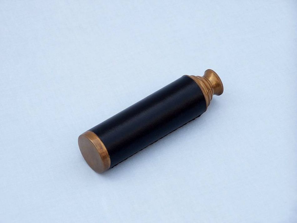 Deluxe Class Antique Brass Captains Spyglass Telescope with Leather 15" and Rosewood Box