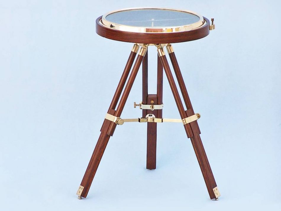 Decorative Wooden Brass Compass Table 23"
