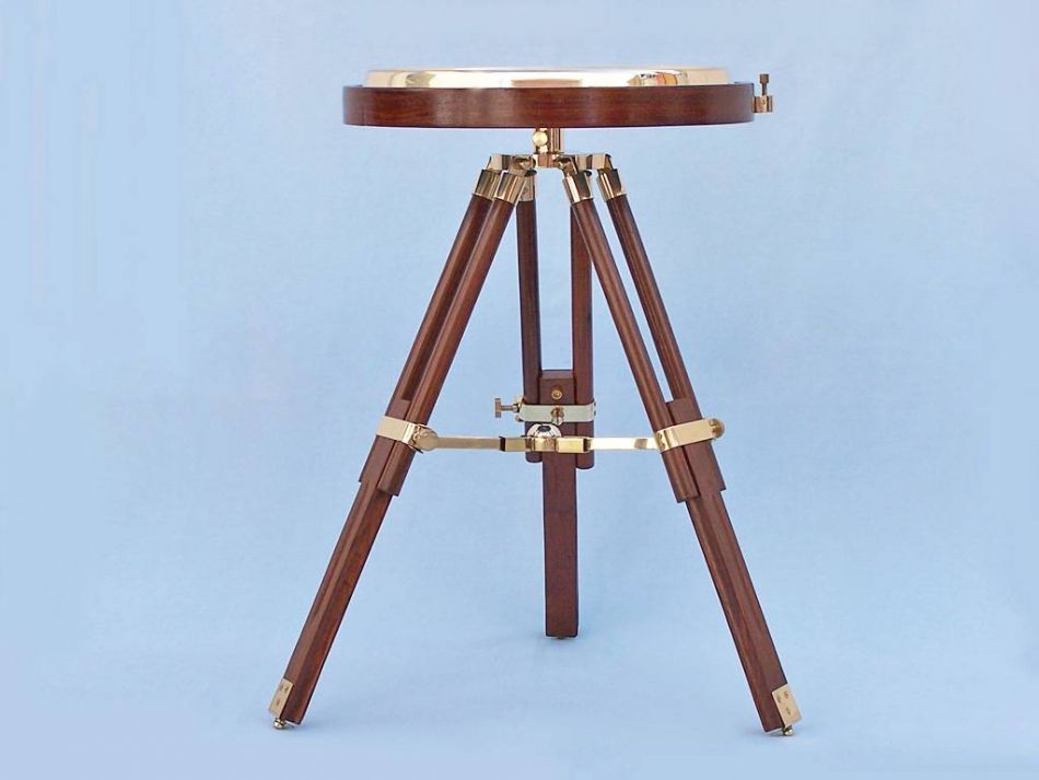 Decorative Wooden Brass Compass Table 23"