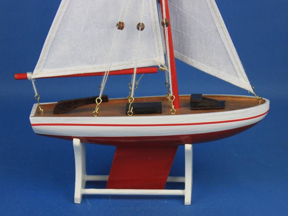 Wooden Decorative Sailboat 12" - Red Sailboat Model