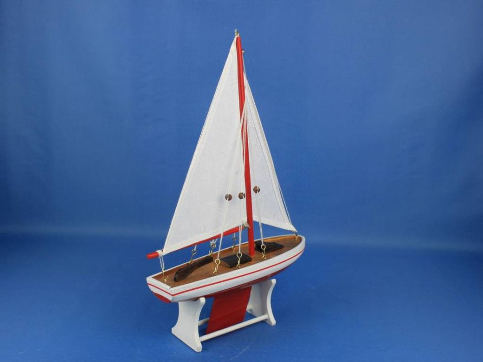 Wooden Decorative Sailboat 12" - Red Sailboat Model