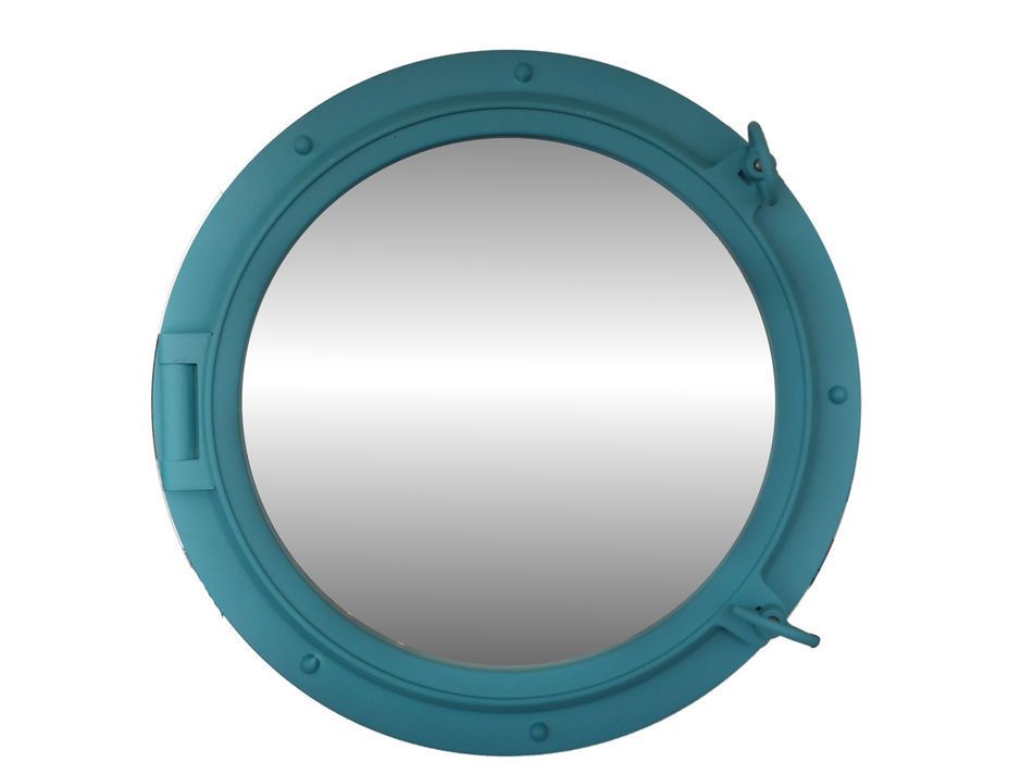 Light Blue Decorative Ship Porthole Mirror 24"