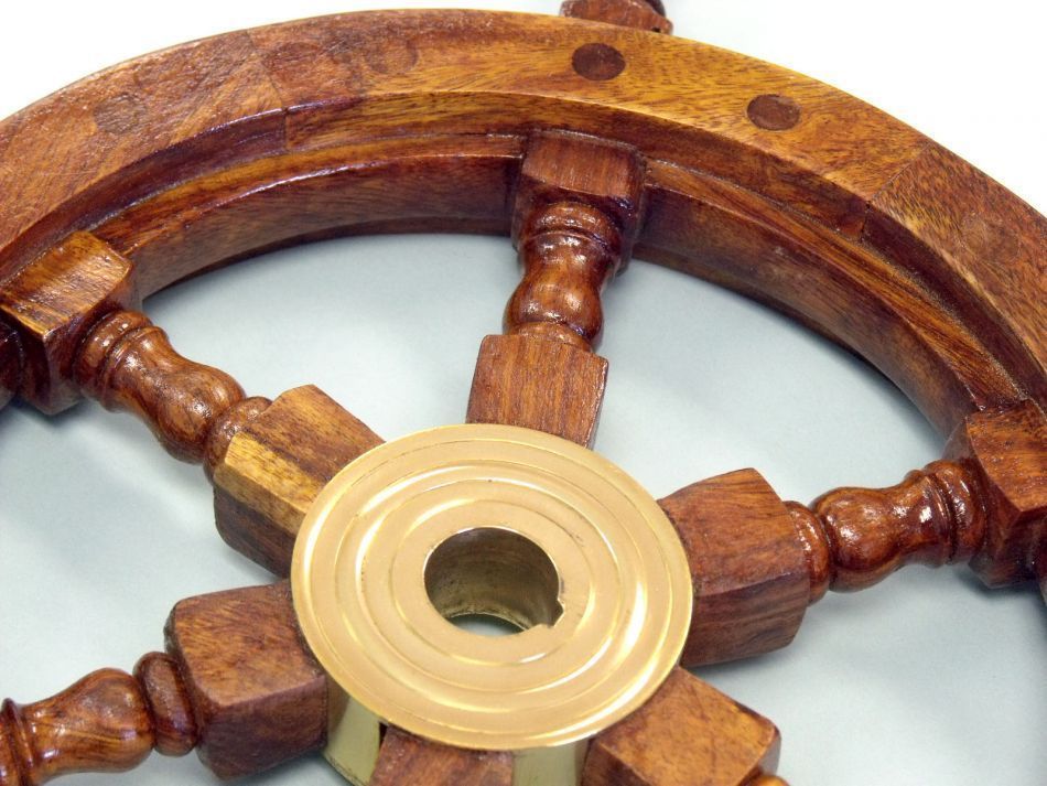 Deluxe Class Wood and Brass Decorative Ship Wheel 12"