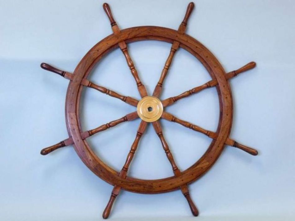 Deluxe Class Wood and Brass Decorative Ship Wheel 48"