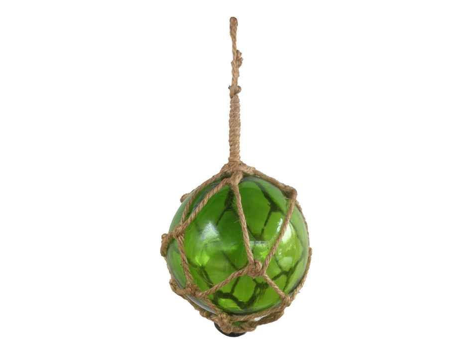 Green Japanese Glass Ball Fishing Float With Brown Netting Decoration 4"