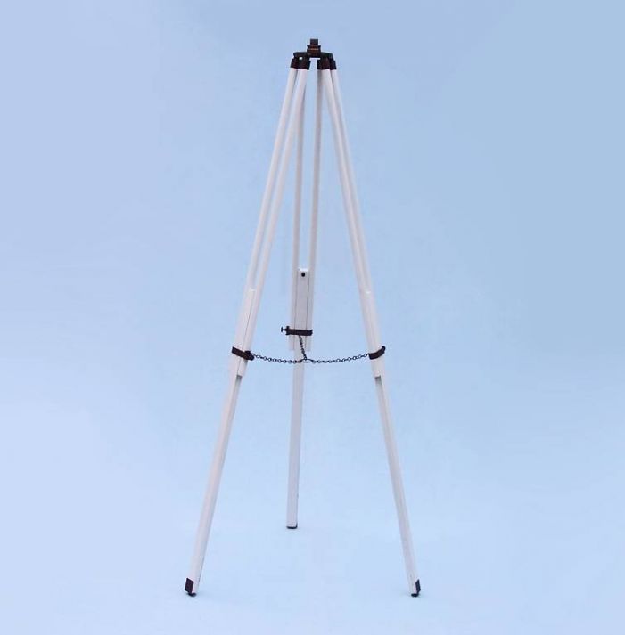 Floor Standing Bronzed With White Leather Galileo Telescope 65"