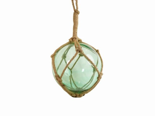Seafoam Green Japanese Glass Ball Fishing Float With Brown Netting Decoration 12"