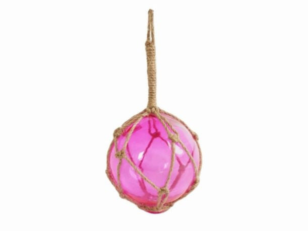 Pink Japanese Glass Ball Fishing Float With Brown Netting Decoration 4"