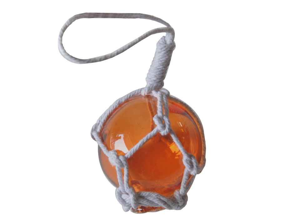 Orange Japanese Glass Ball Fishing Float With White Netting Decoration 2"