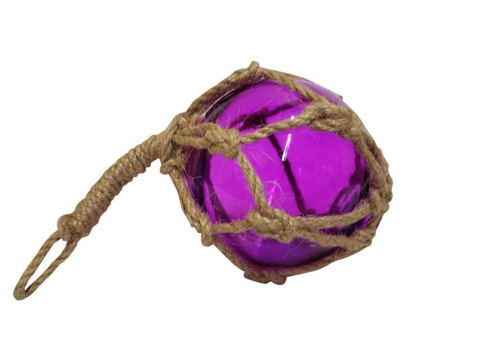 Purple Japanese Glass Ball Fishing Float With Brown Netting Decoration 3"