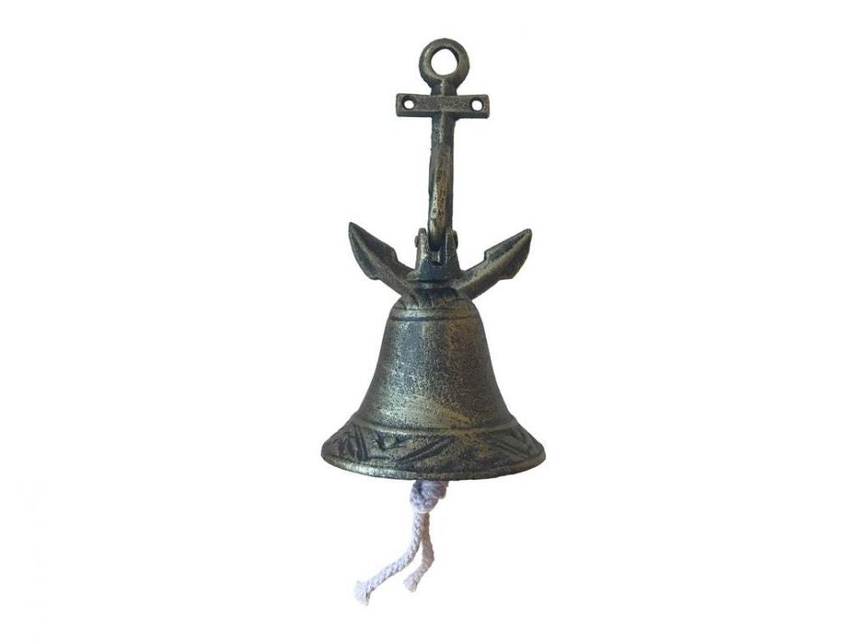 Rustic Gold Cast Iron Wall Hanging Anchor Bell 8"
