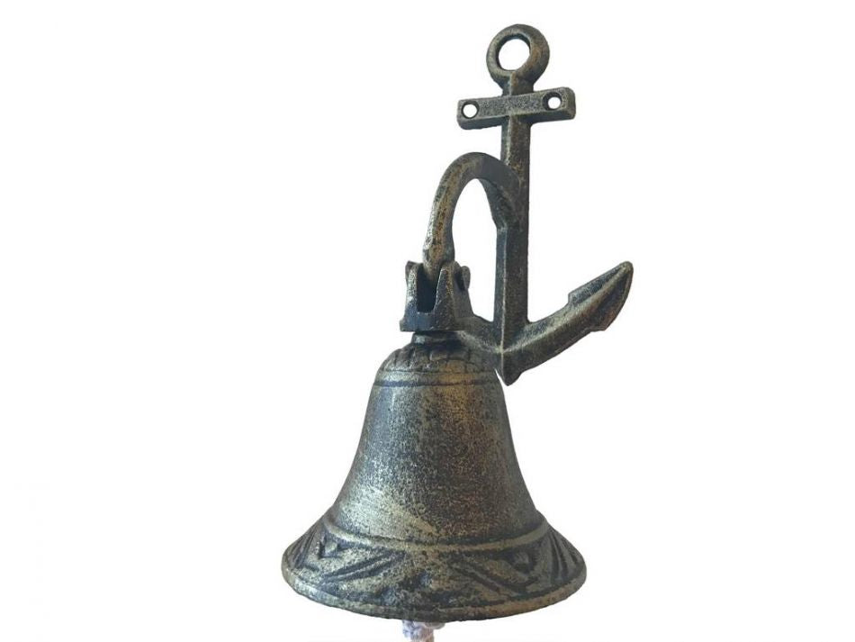 Rustic Gold Cast Iron Wall Hanging Anchor Bell 8"