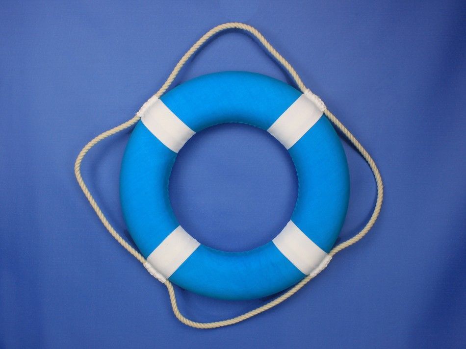 Vibrant Light Blue Decorative Lifering with White Bands 15"